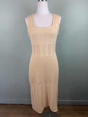 Revolve House of Harlow 1960 Cream Knit Crochet Sleeveless Midi Dress resort Med